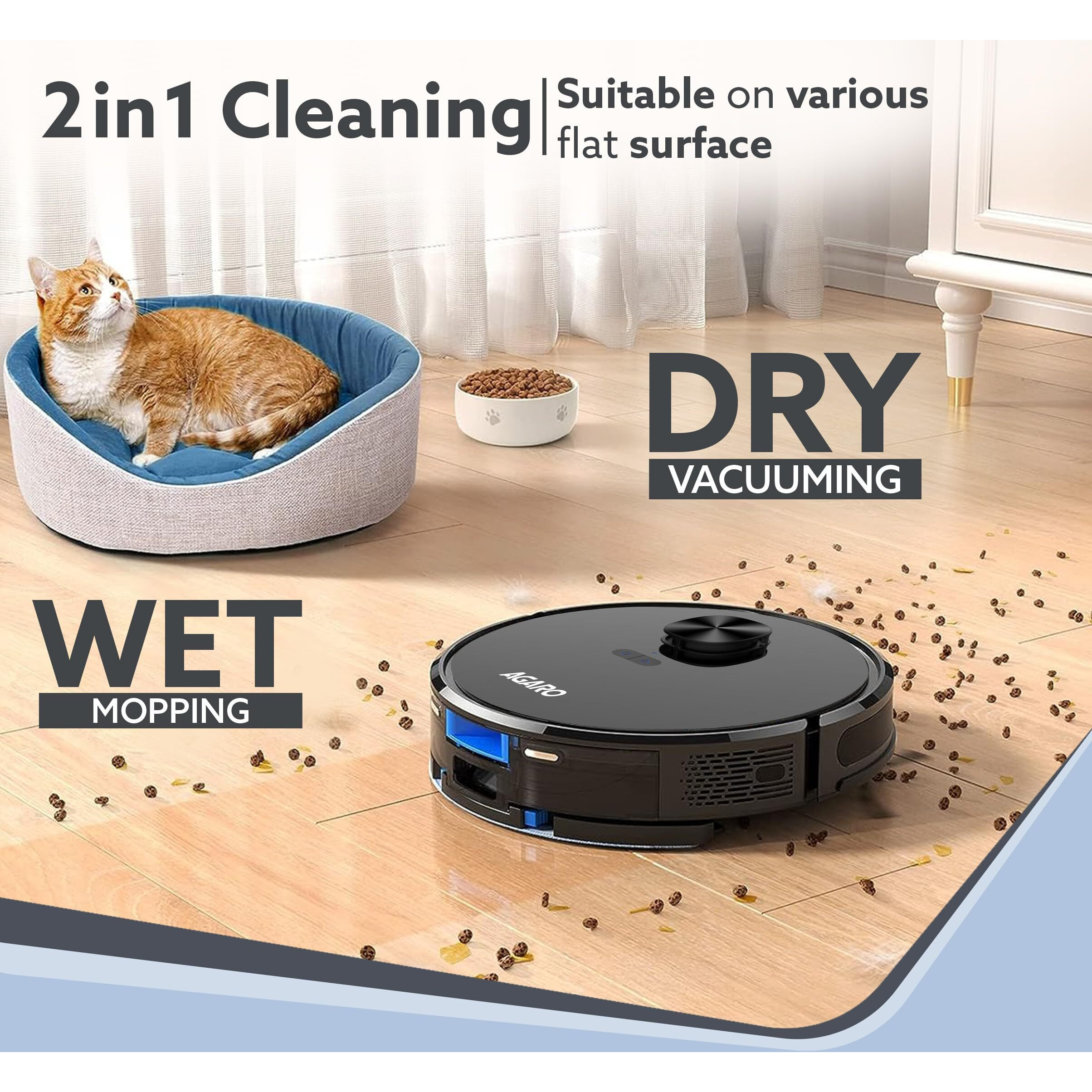 AGARO Alpha Robot Vacuum Cleaner, Brush, Dry Vacuum & Wet Mop, Automatic Cleaning, Upto 3200Pa Strong Suction, Rechargeable, App Control, Lidar Navigation, Editable Map to Clean, Hard Floor & Carpet