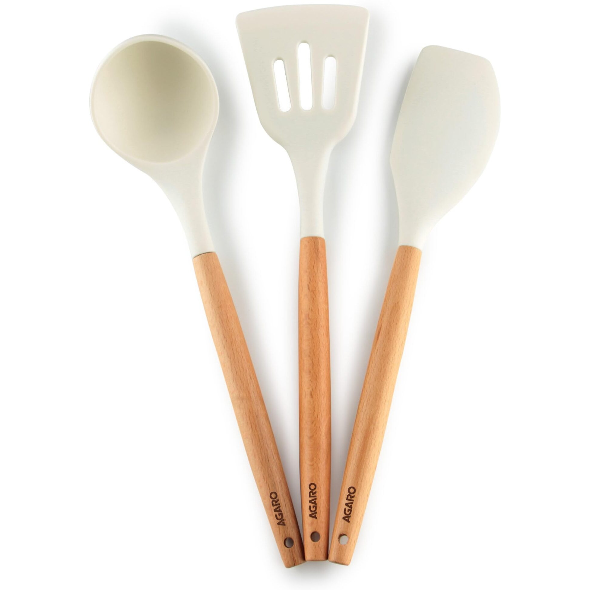 AGARO Royal Silicone Spatula Set of 3, Cooking and Mixing, for Non-Stick Cookware, BPA Free, Seamless Design, Ivory