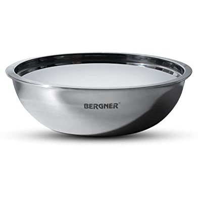 Bergner Argent Triply 18 cm Tasla/Kadai, 1.3 L Capacity, Cook/Serve, Stainless Steel Lid, For Deep-Fry/Saut/Stir-Fry/Mixing/Desserts/Gravy, Multi-Layered Mirror Finish, Induction & Gas Ready, 5-Year Warranty