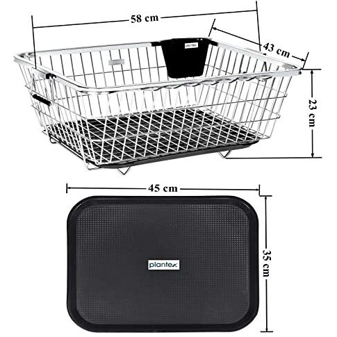 Plantex Stainless Steel Dish Drainer Basket for Kitchen Utensils/Dish Drying Rack with Drainer/Bartan Basket/Plate Stand(Size- 56x43x23 CM/Chrome Finish)