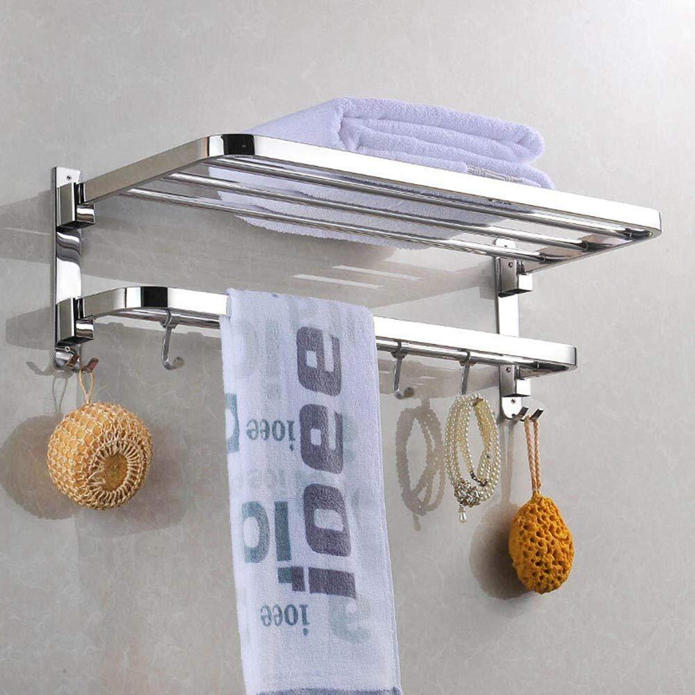 Plantex Bathroom Accessories-Stainless Steel 304 Grade Dual Folding Towel Rack for Bathroom/Towel Stand/Hanger/Bathroom Organizer (18 Inch-Chrome)