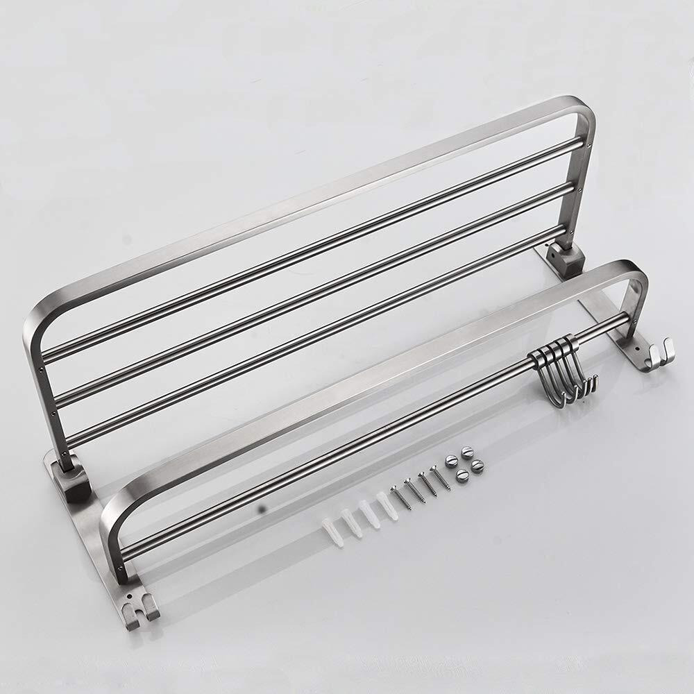 Plantex Bathroom Accessories-Stainless Steel 304 Grade Dual Folding Towel Rack for Bathroom/Towel Stand/Hanger/Bathroom Organizer (18 Inch-Chrome)