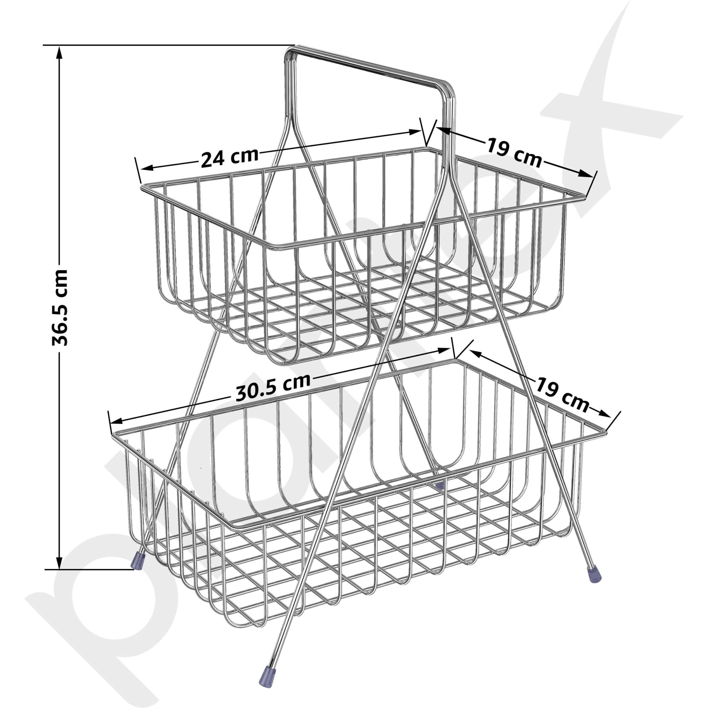 Plantex High Grade Steel 2-Tier Fruit & Vegetable Basket for Dining Table/Kitchen  (Chrome)