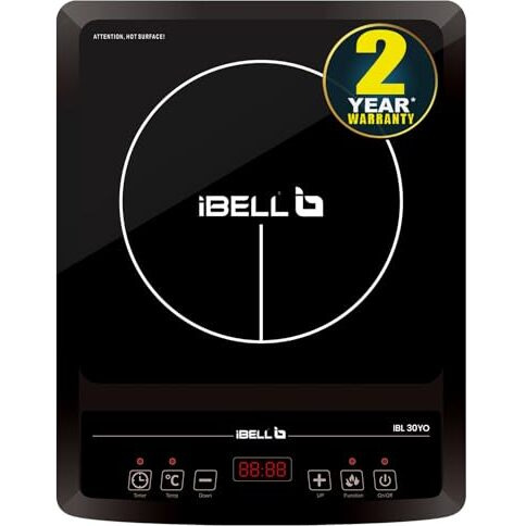 iBELL 30YO Induction Cooktop with Crystal Glass Top, 2000W, Auto Shut Off and Overheat Protection, BIS Certified (Black)