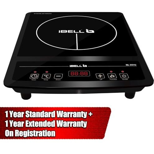 iBELL 30YO Induction Cooktop with Crystal Glass Top, 2000W, Auto Shut Off and Overheat Protection, BIS Certified (Black)