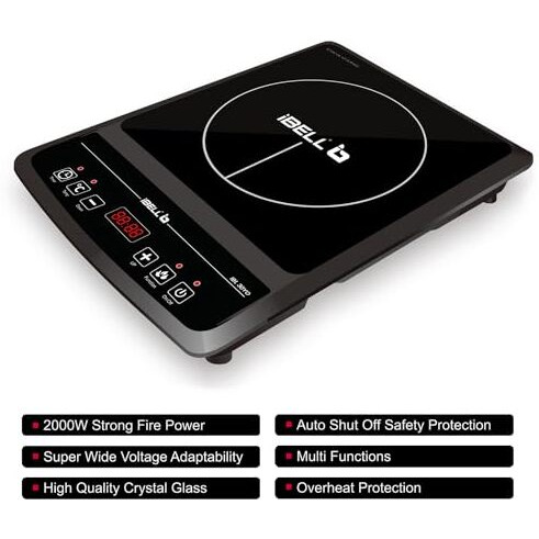 iBELL 30YO Induction Cooktop with Crystal Glass Top, 2000W, Auto Shut Off and Overheat Protection, BIS Certified (Black)