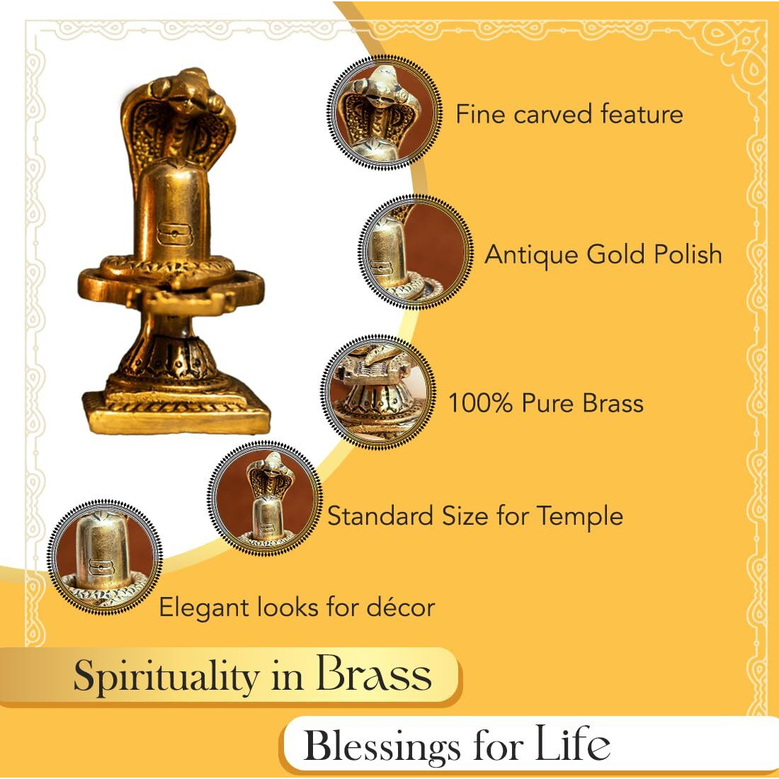 Ekhasa 100% Pure Brass Shivling for Home Puja (Size 8 cm) | Siva Linga for Pooja | Shiva Lingam for Office | Shiv Linga for Gift | Shiva Linga | Ideal Gift for All Occasions