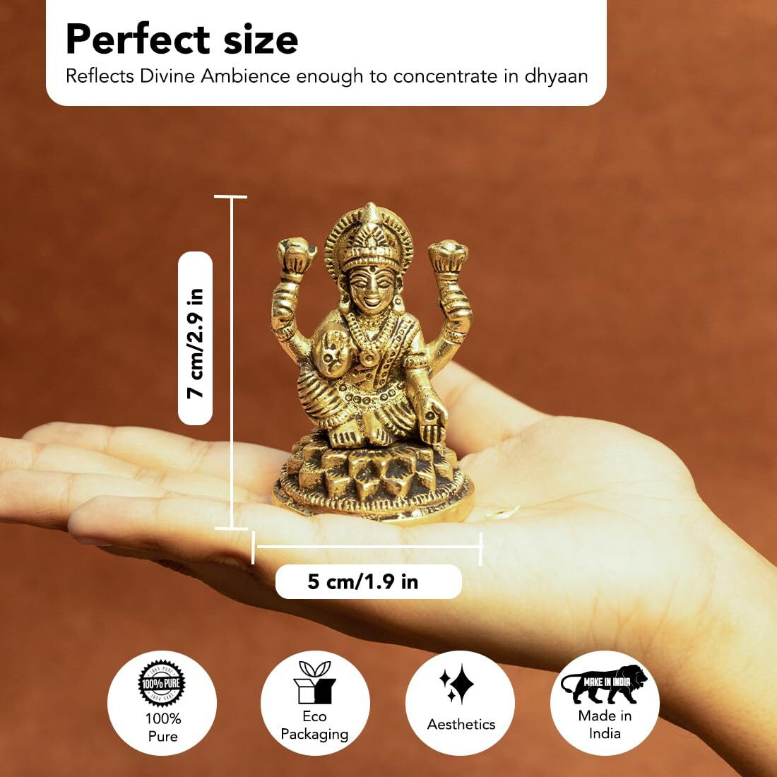 Ekhasa 100% Pure Brass Lakshmi Devi Idol (8.4 CM) | Laxmi Idol for Pooja Room, Home Decor, Car Dashboard or Office Desk | | Varalakshmi Pooja Idol | Goddess Lakshmi Idol for Diwali Pooja