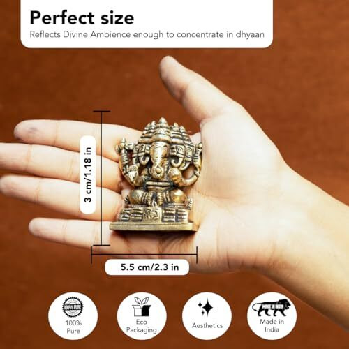 Ekhasa 100% Pure Panchmukhi Brass Ganesha Idol (Size 7 cm) | Pital Ganesh Murti for Pooja Room, Home Decor, Office Desk and Car Dashboard | Vinayagar Statue for Diwali Puja