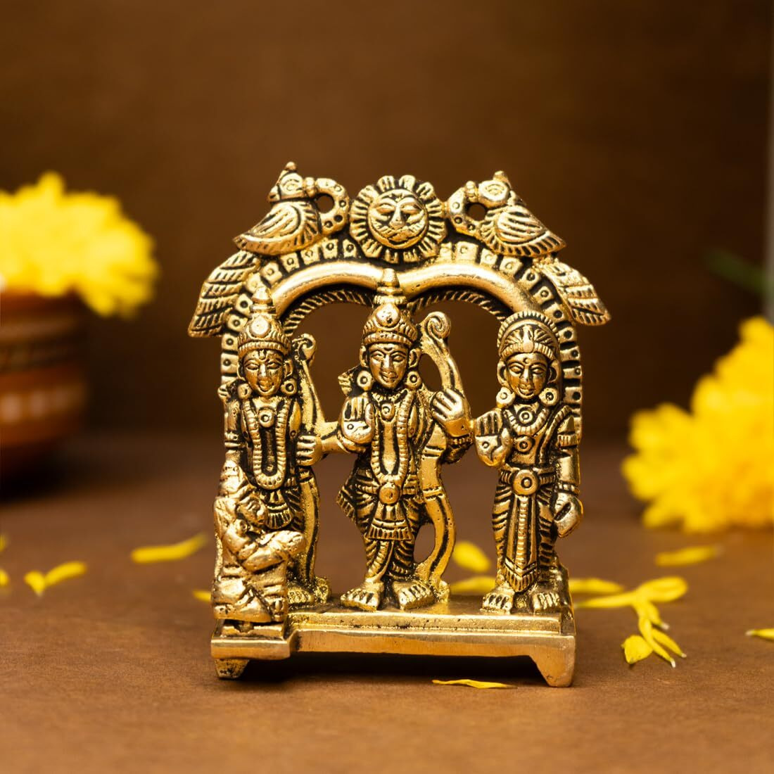 Ekhasa 100% Pure Brass Ram Darbar Murti (Size 8.4 cm) | Ram Darbar Statue for Home Decor and Office Desk | Ram Sita Laxman Hanuman idol for Puja Room | Shree Ram Parivar Murti for Gift