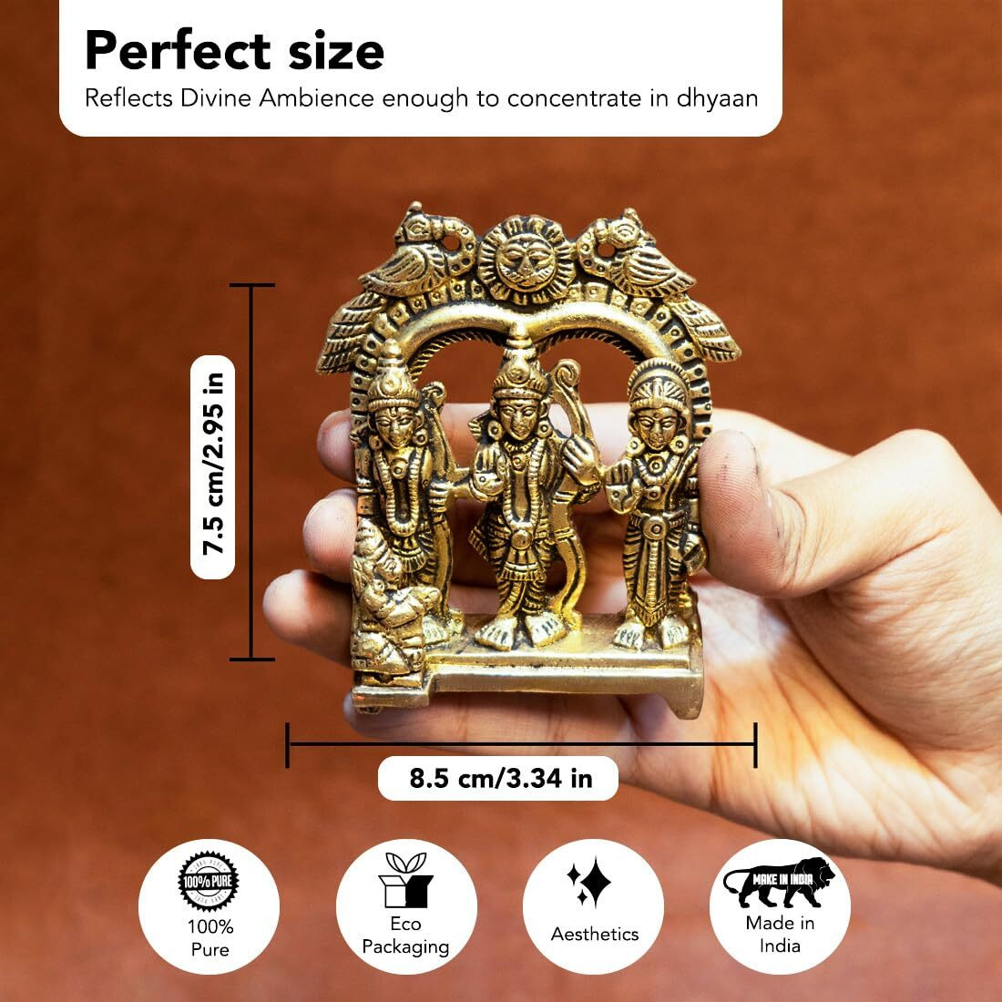 Ekhasa 100% Pure Brass Ram Darbar Murti (Size 8.4 cm) | Ram Darbar Statue for Home Decor and Office Desk | Ram Sita Laxman Hanuman idol for Puja Room | Shree Ram Parivar Murti for Gift