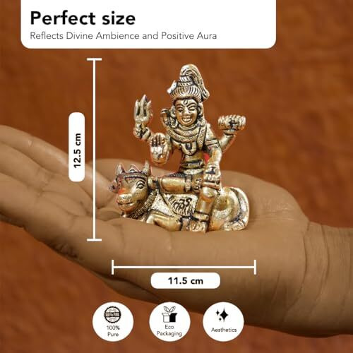 Ekhasa 100% Pure Brass Lord Shiva Idol with Nandi for Home (Size 6.5 cm) | Lord Shiva Statue for Car Dashboard, Pooja Room, Home Decor and Office Desk | Bholenath Murti | Shiv Ji Murti on Nandi Cow