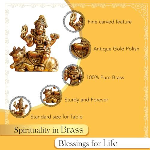 Ekhasa 100% Pure Brass Lord Shiva Idol with Nandi for Home (Size 6.5 cm) | Lord Shiva Statue for Car Dashboard, Pooja Room, Home Decor and Office Desk | Bholenath Murti | Shiv Ji Murti on Nandi Cow