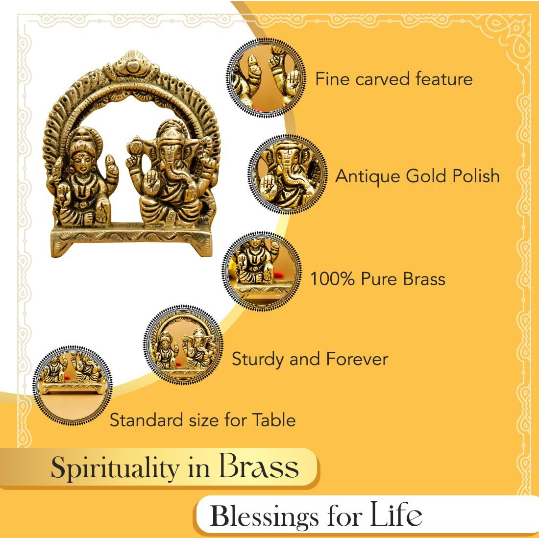 Ekhasa 100% Pure Brass Laxmi Ganesh Murti (Size 8 cm) | Lakshmi Ganesh Idol for Diwali Puja, Study Table, Pooja Room & Home Decor | Statue of Lakshmi Ganesha for Diwali Gift | Pital Ganpati Lakshmi