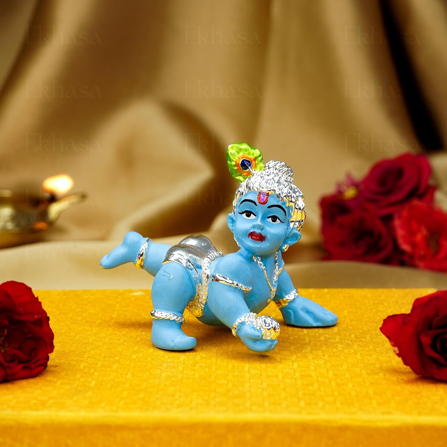 Ekhasa Blue Bal Gopal Murti (Size 6.5 cm) | Laddu Gopal Murti for Pooja Room | Baby Krishna Idol for Home | Bal Krishna Idol | Sri Krishna Idols Gift for House Warming Ceremony