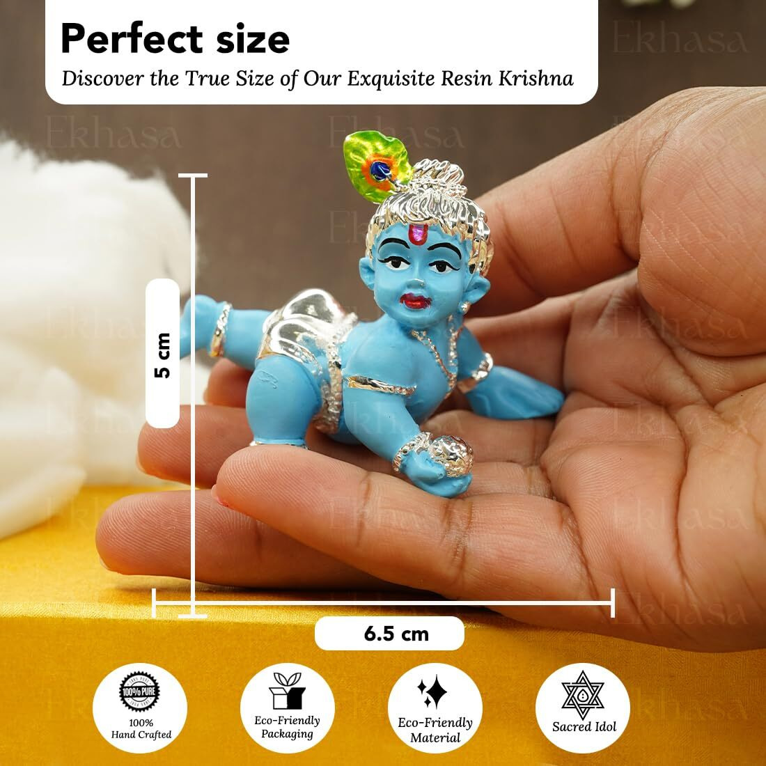 Ekhasa Blue Bal Gopal Murti (Size 6.5 cm) | Laddu Gopal Murti for Pooja Room | Baby Krishna Idol for Home | Bal Krishna Idol | Sri Krishna Idols Gift for House Warming Ceremony