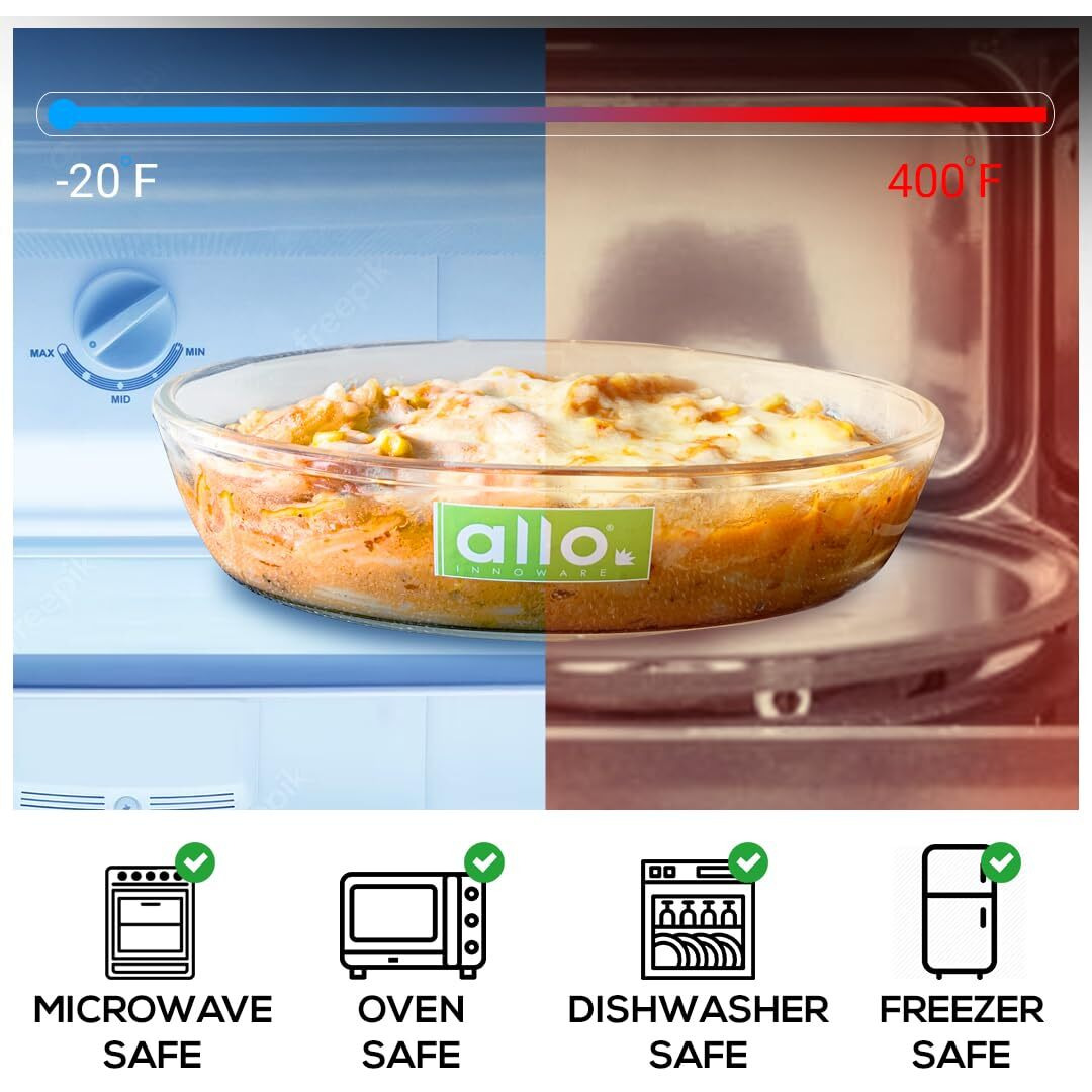 Allo Borosilcate Oval Glass Baking Dish, Baking Tray, Oven and Microwave Safe, 700ml, Transparent