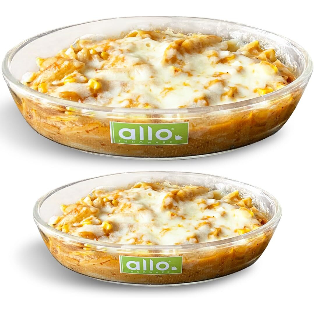 Allo Borosilcate Oval Glass Baking Dish, Baking Tray, Oven and Microwave Safe, Set of 2 700ml,1600ml Transparent