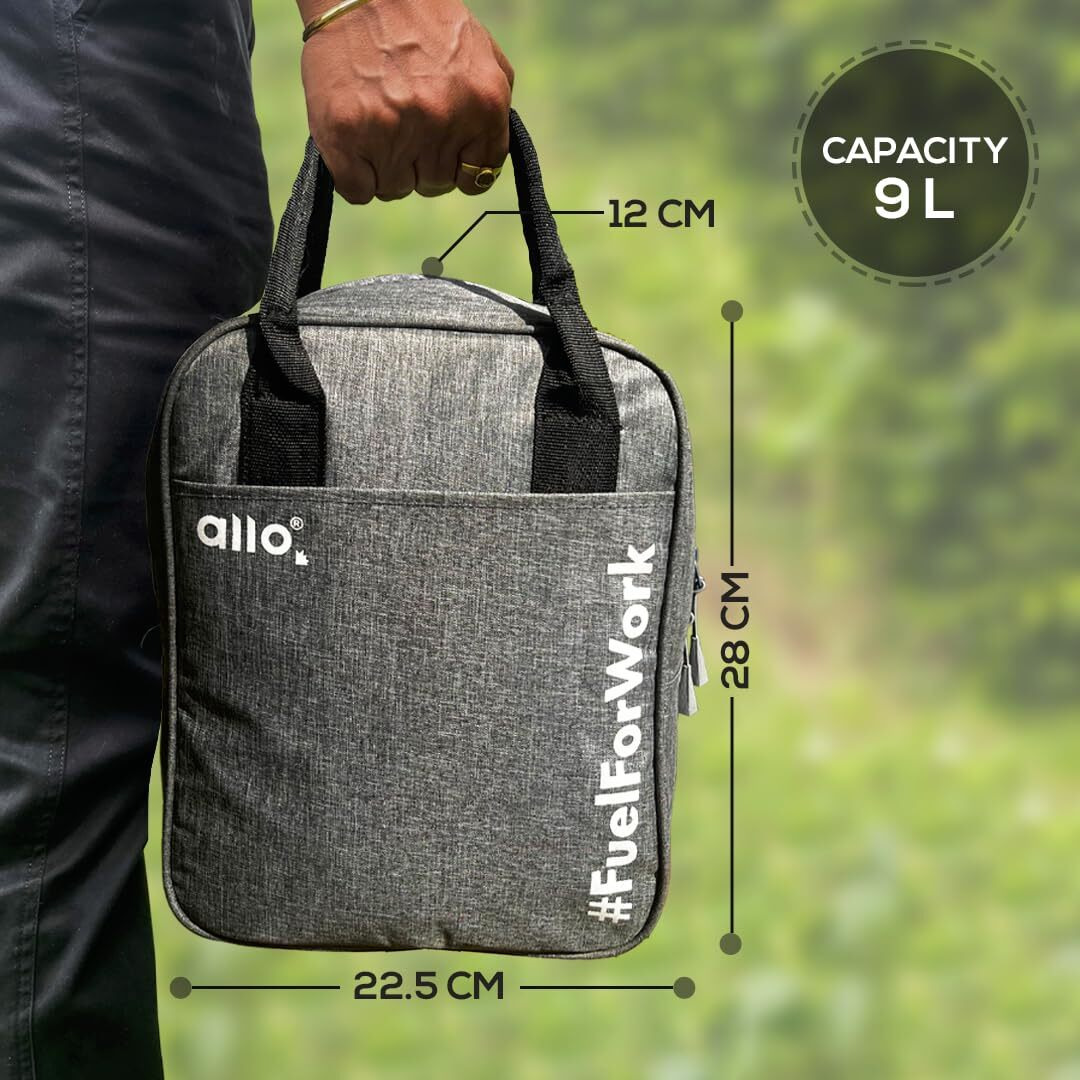 Allo Lunch Bag for Office, School & College, Washable Unisex Tiffin Bag for Men, Women & Kids, Lightweight, Leakproof, Water and Dust Resistant Multipurpose Lunch Bag, Canvas Light Grey (FFW)