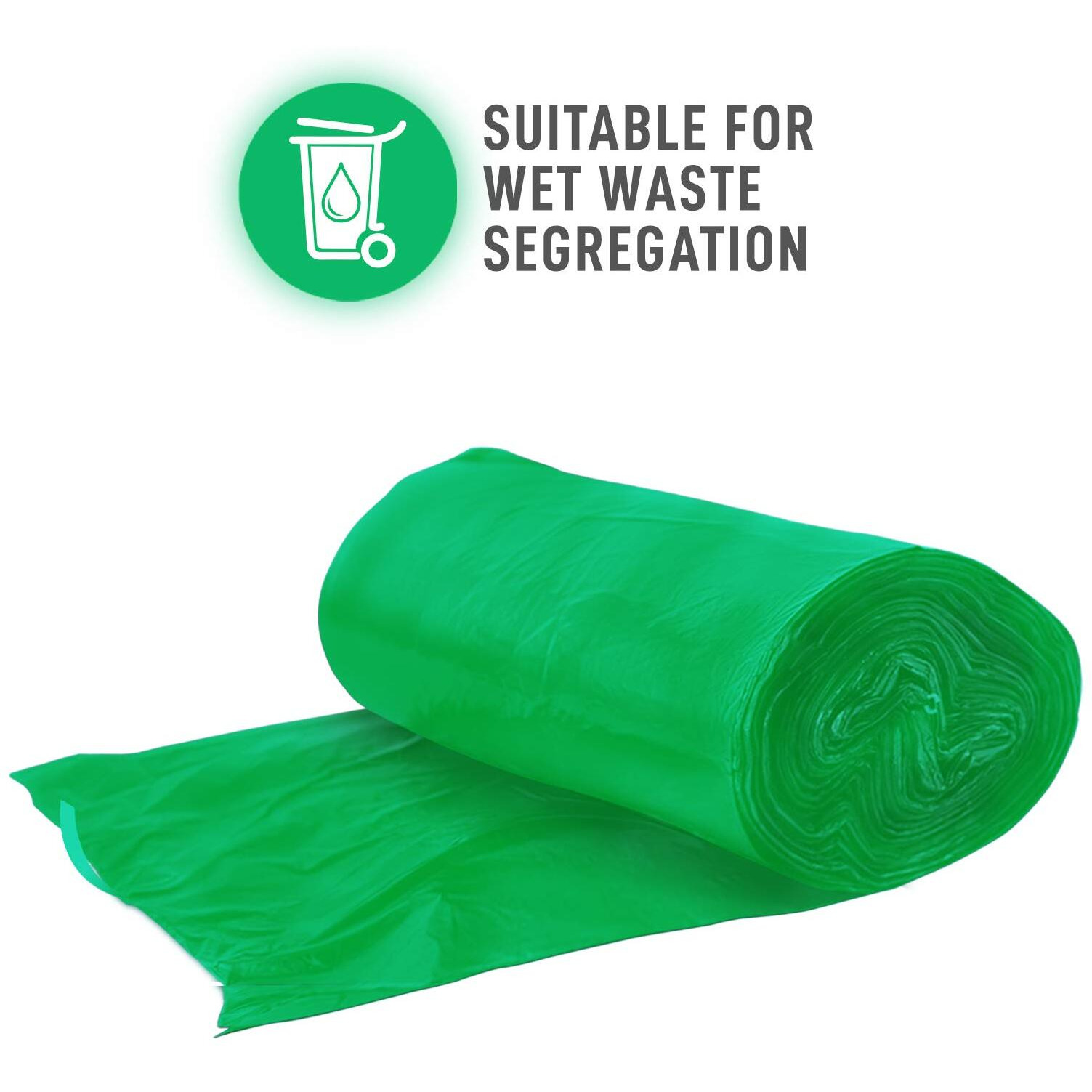 Amazon Brand - Presto Garbage Bags, Medium - 30 Bags/Roll (Pack of 3, Green, For Wet Waste, plastic)