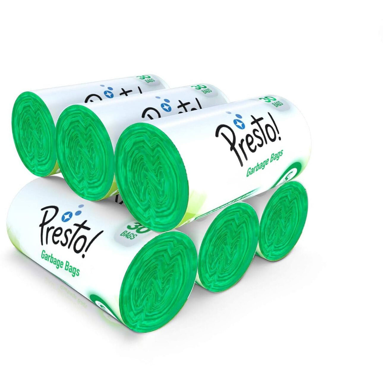 Amazon Brand - Presto Garbage Bags Small 180 Count|17 x 19 Inches Green, For Wet Waste|30 bags/roll (Pack of 6)