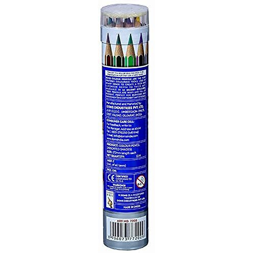 DOMS 12 Colour Pencils 3mm - 12 Colours (Silver & Gold Shade Free Inside) - Soft Wood Hexagonal Colour Pencils