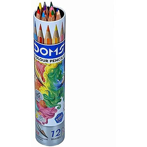 DOMS 12 Colour Pencils 3mm - 12 Colours (Silver & Gold Shade Free Inside) - Soft Wood Hexagonal Colour Pencils