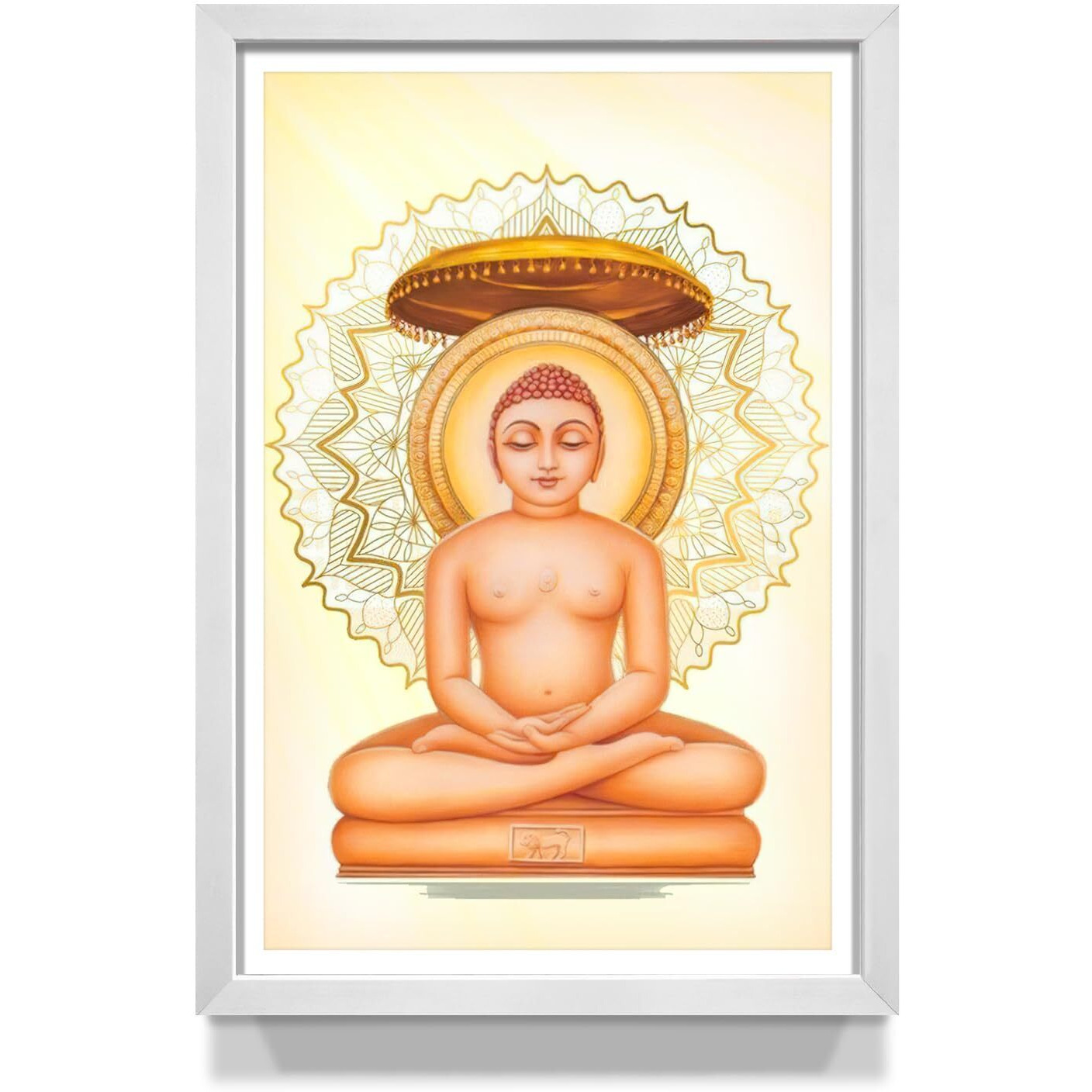 WhatsYourPrint Mahavir Swami wall decor (Size 8x12 inches, White Color Frame)