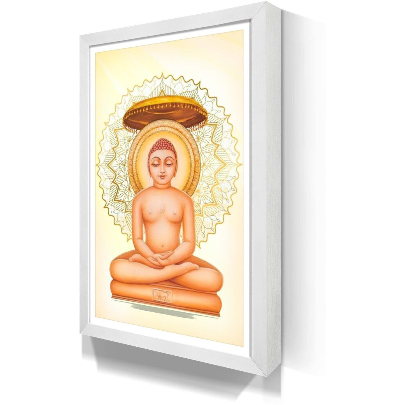 WhatsYourPrint Mahavir Swami wall decor (Size 8x12 inches, White Color Frame)