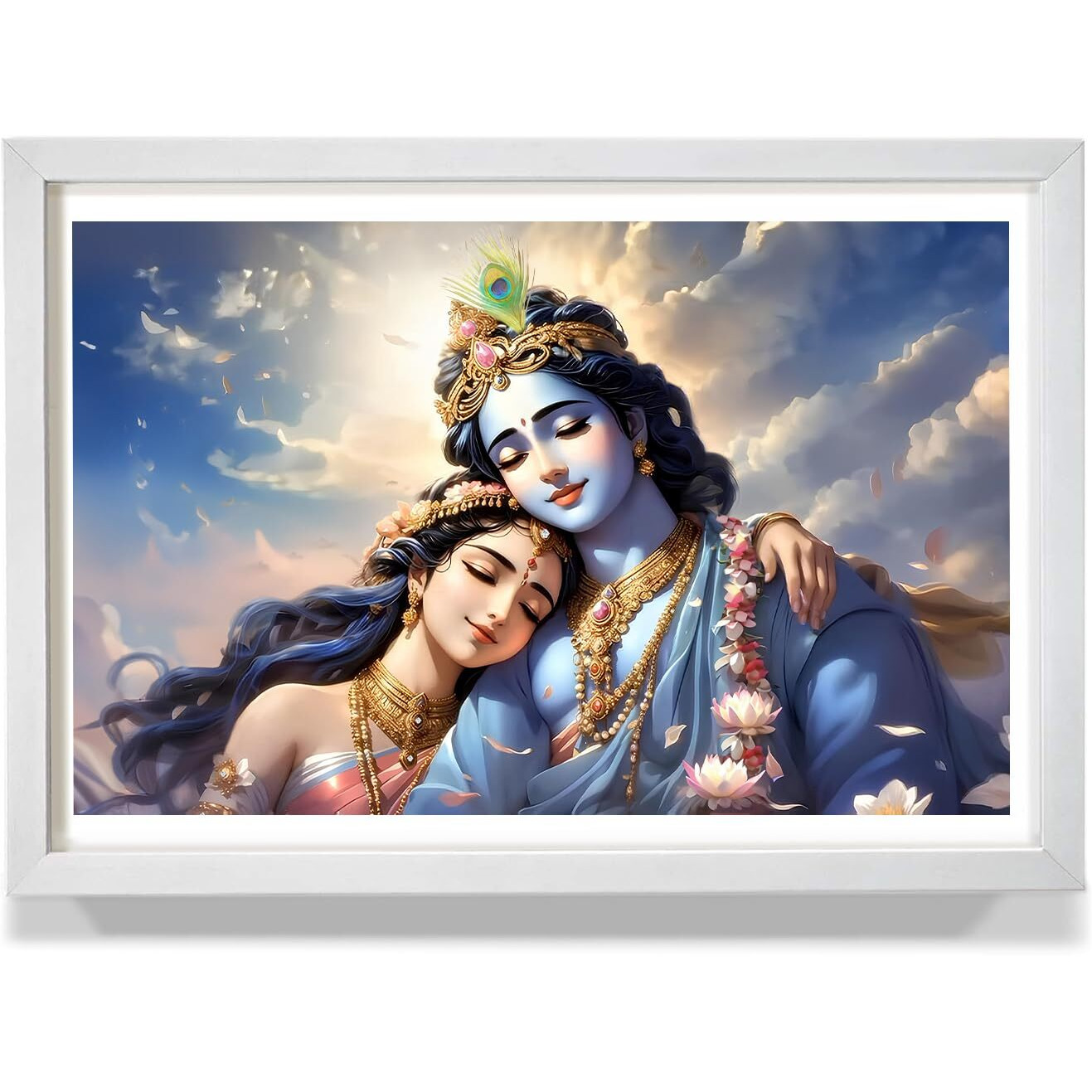 WhatsYourPrint Radha Krishna Wall Painting Synthetic frame (Size 13X19 inches, White Color Frame)