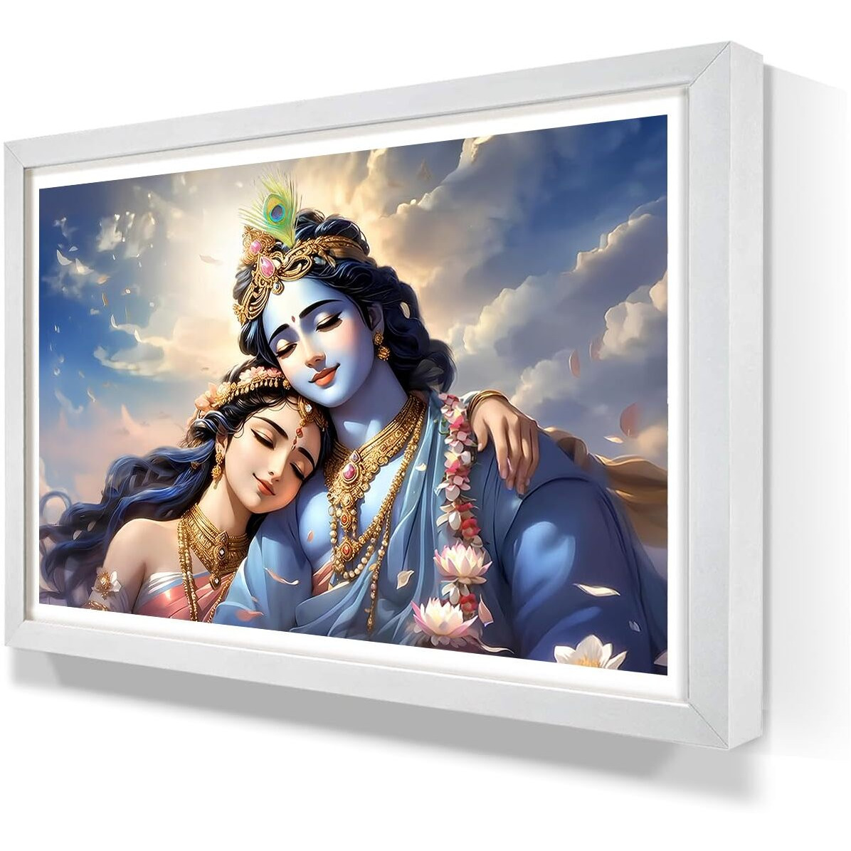 WhatsYourPrint Radha Krishna Wall Painting Synthetic frame (Size 13X19 inches, White Color Frame)