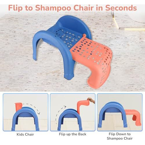 R for Rabbit Jelly Bean Chair 3 in 1 Mult i-Functional Baby Study | Shampoo | Meal | Regular Kids Seating Chair with High Backrest for 1-8 Years Kid, Weight Capacity Upto 40Kgs (Orange Blue)