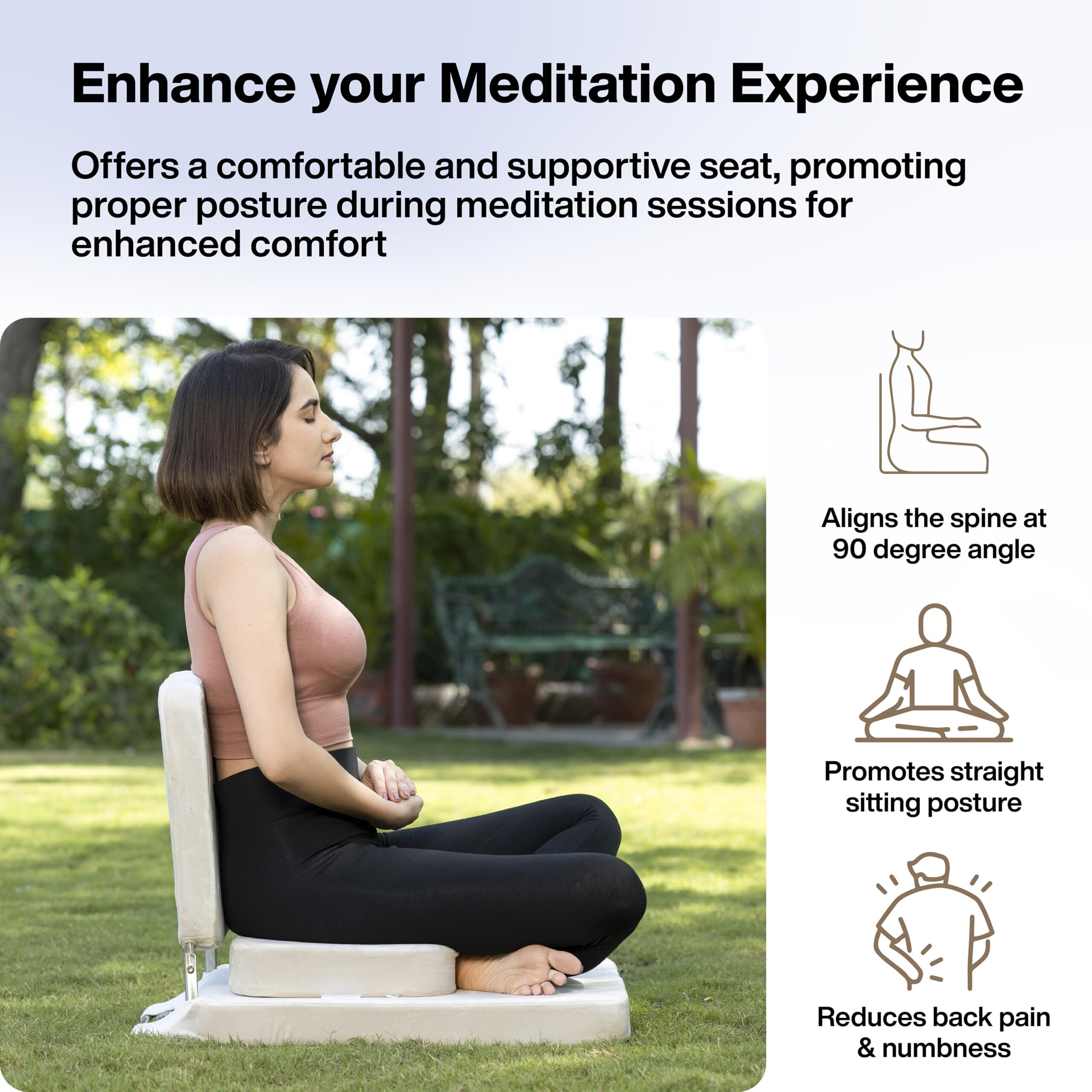 FOVERA Foldable Meditation Chair, Floor Chair for Living Room & Outdoor, Meditation Block, SS Frame & Washable Cover - Light Weight & Easy to Carry (Cream Color)