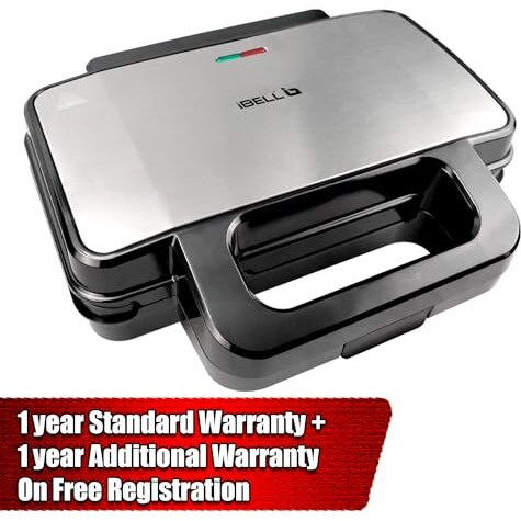 iBELL SM3010M 3-in-1 Sandwich Maker Big Size, 1300 Watt, 2 Year Warranty, with Automatic Temperature Control and Detachable Plates for Toast/Waffle/Grill (28.5 x 25 x 10 cm)