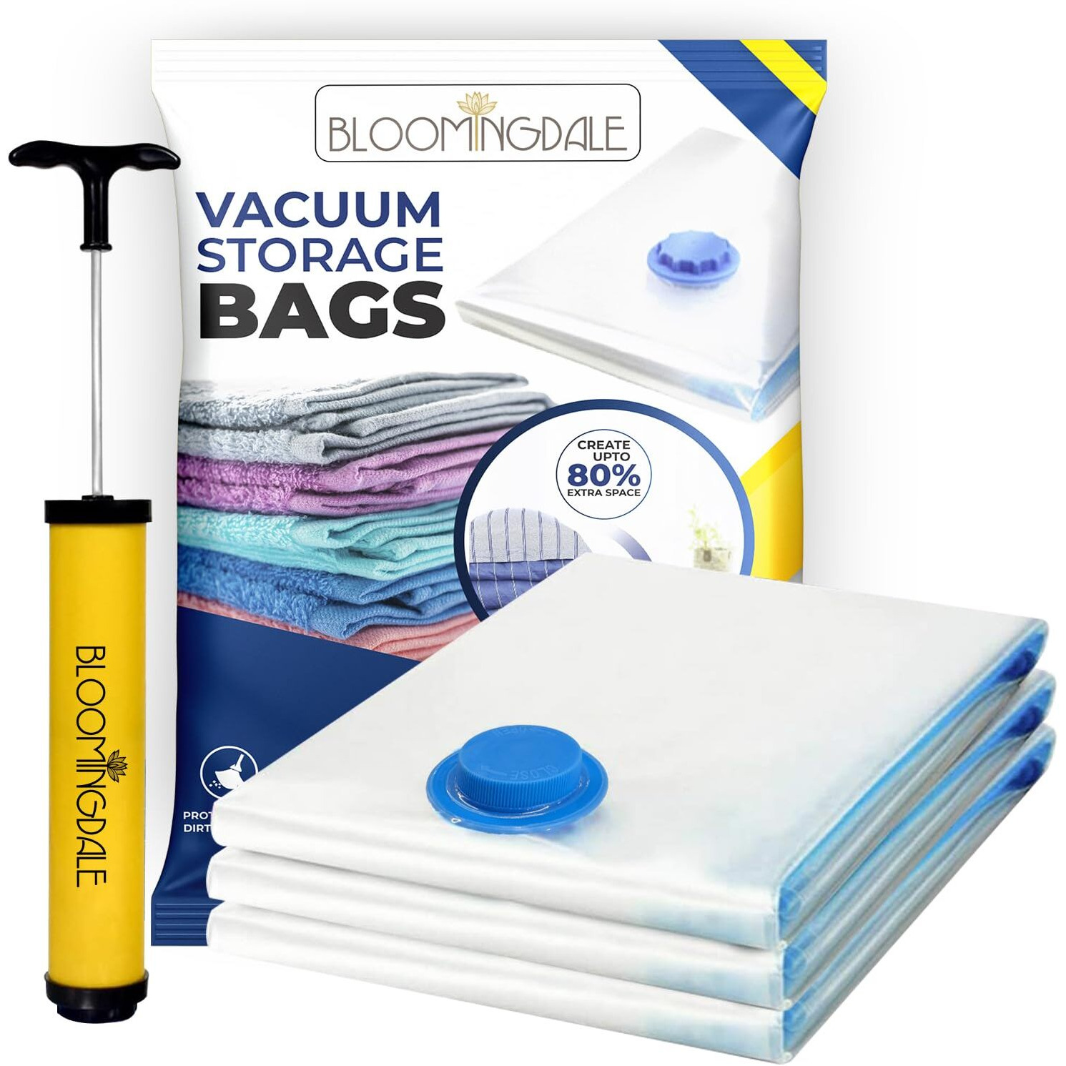 Bloomingdale Vacuum Bags for Travel Reusable Vacuum Bags for Clothes with Pump for Space Saving Ziplock Bags for Travel Packing Blankets Compression Vacuum Storage Bags, Vacuum Bag- Set of 3 (Jumbo)