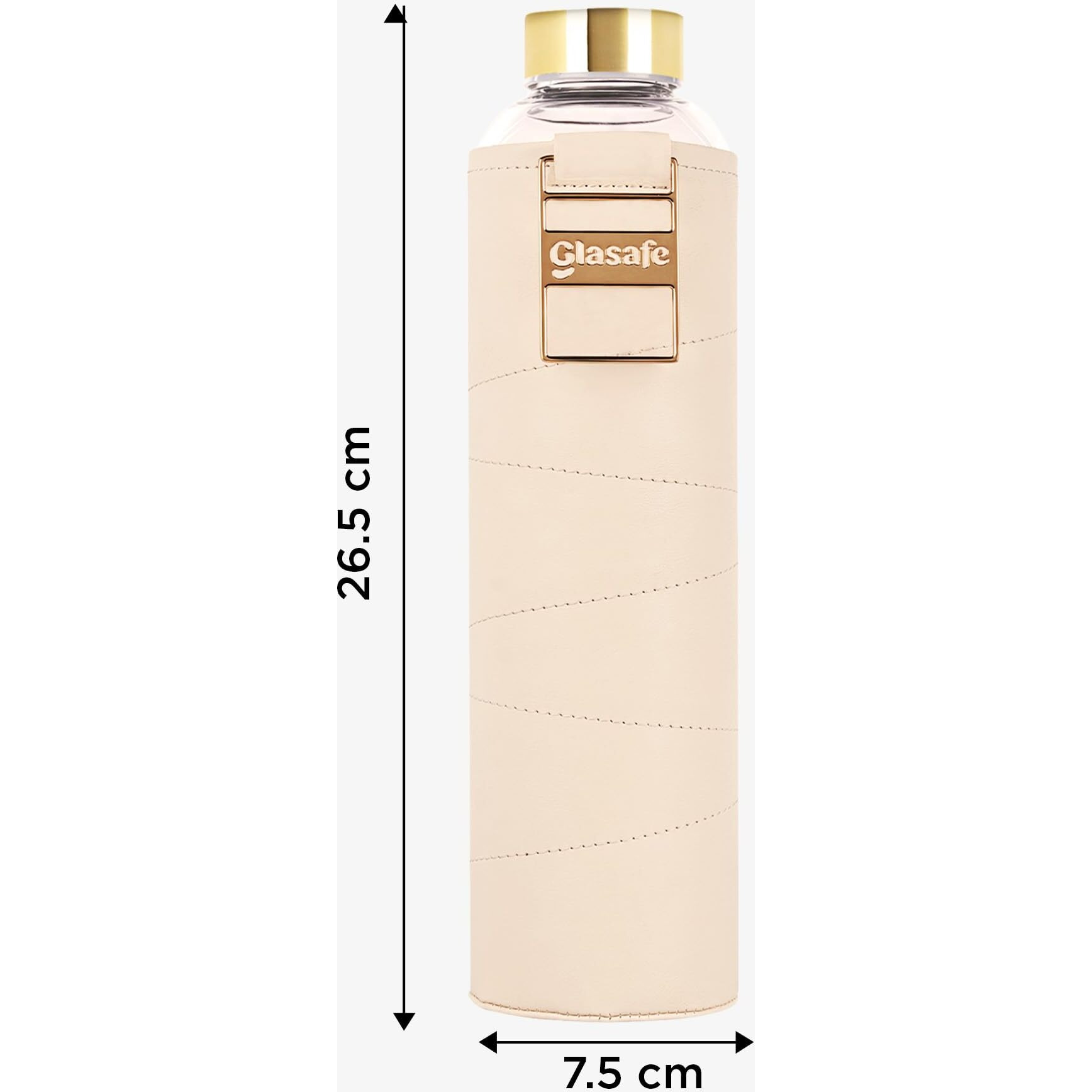 GLASAFE Vegan Leather Glass Water Bottle for Girls - 750ml, Eco-Friendly, BPA Free,Cute Aesthetic for Office, Gym, Home,Kitchen,Travel (Bare Beige)