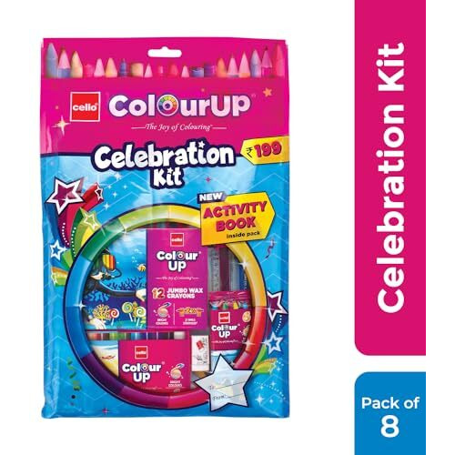 Cello ColourUp Celebration Kit | Colouring Kit includes includes Crayons, Sketch Pens, Coloured Pens & Activity Book | Ideal for Kids Gifting