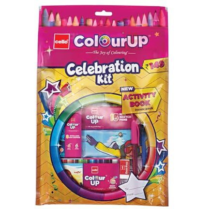 Cello ColourUp Celebration Kit | Colouring Kit includes Crayons, Sketch Pens, Coloured Pens & Activity Book | Ideal for Kids Gifting