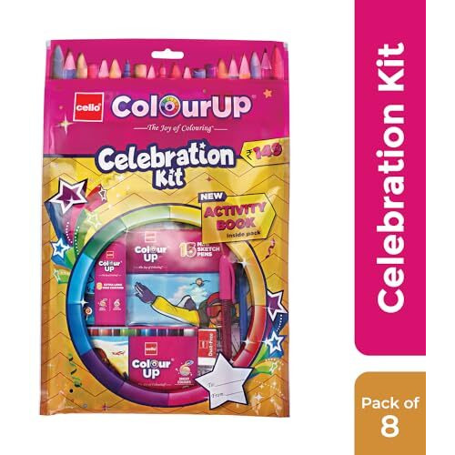 Cello ColourUp Celebration Kit | Colouring Kit includes Crayons, Sketch Pens, Coloured Pens & Activity Book | Ideal for Kids Gifting