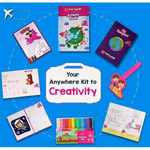 Cello ColourUp Travel Kit | Includes Crayons, Colour Pencils, Sketch Pens, Clay, DIY Passport & Bag Tag | Travel Friendly Suitcase Pack | Ideal for Kids Gifting, Multicolor