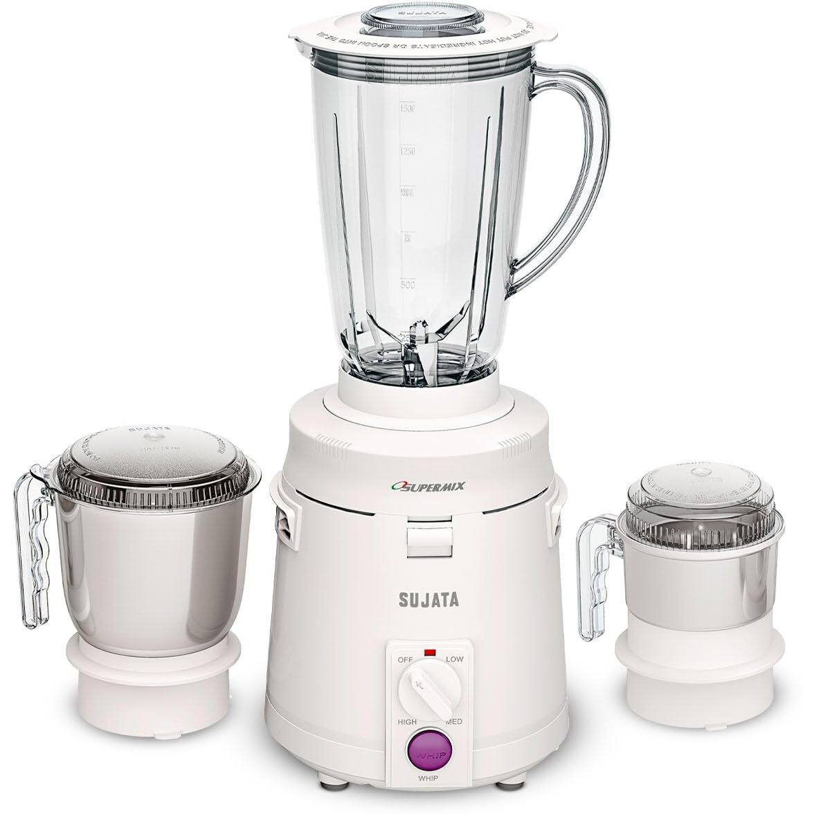 Sujata Supermix 900 Watts Mixer Grinder | 22000 Rotations Per Min | 90 Minutes Continuous Running | 3 Versatile Jars 1750 ml, 1000 ml and 400 ml