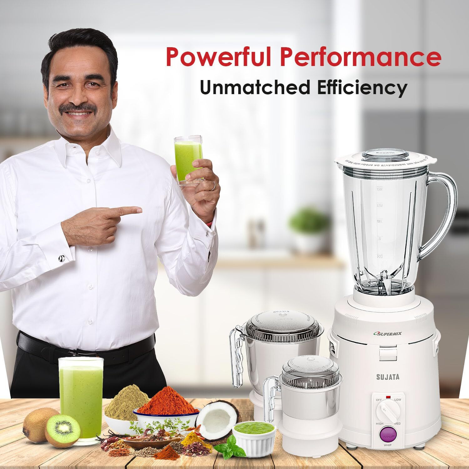 Sujata Supermix 900 Watts Mixer Grinder | 22000 Rotations Per Min | 90 Minutes Continuous Running | 3 Versatile Jars 1750 ml, 1000 ml and 400 ml