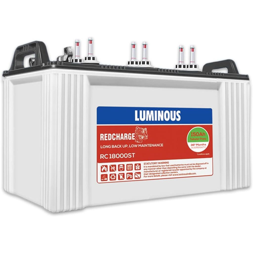 Luminous RedCharge RC 18000 ST 150AH Short Tubular Plate Inverter Battery for Home, Office & Shops