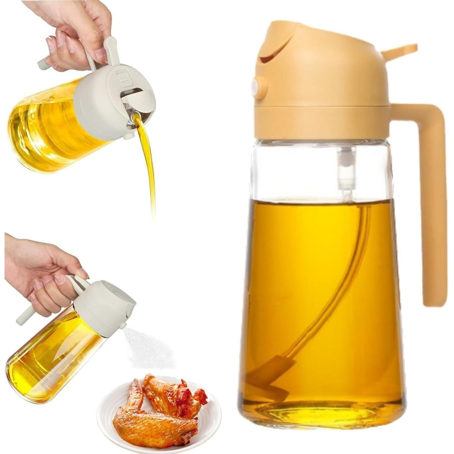 Mforall Oil Sprayers, 2 In 1 Olive Oil Dispenser & Oil Sprayer Oil Pots For Kitchen, Salad,Bbq,Roasting, Oil Vinegar Bottle Dual-Use Kitchen Cooking Tool (Multi Color) - Glass, 550 Ml