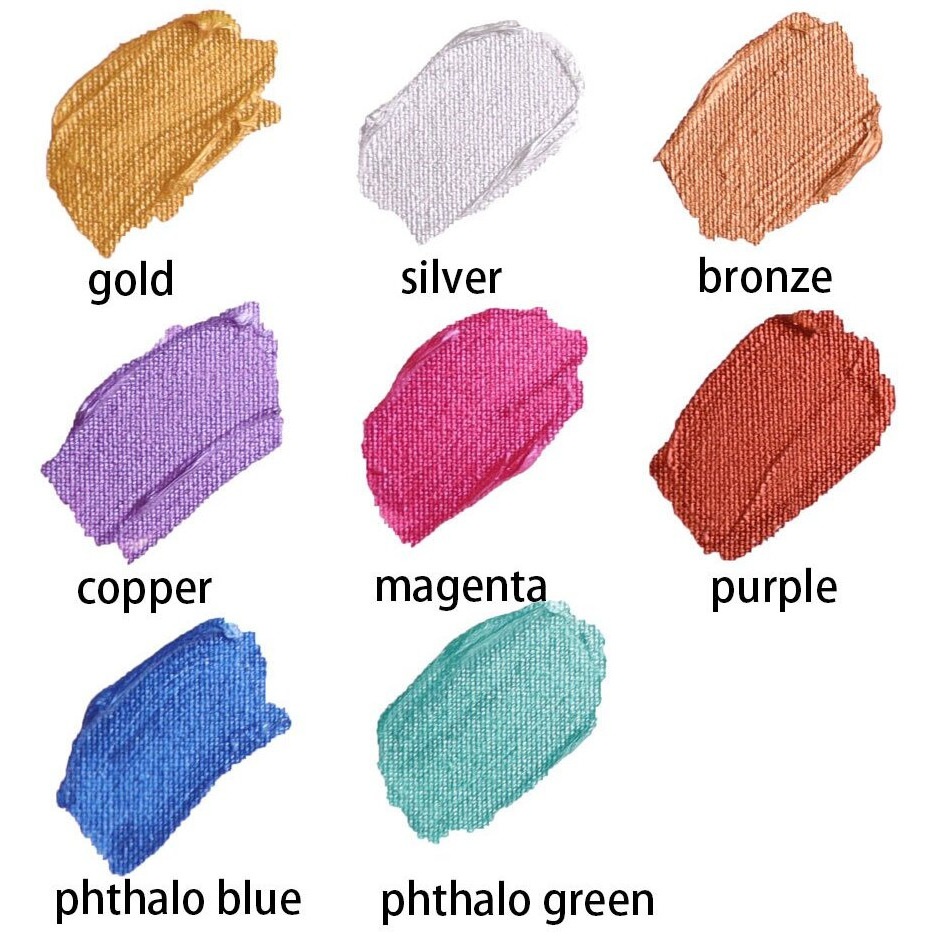 Mont Marte Acrylic Paint, Gold, Silver, Bronze, Copper, Magenta, Purple, Phthalo Blue, Phthalo Green Metallic Finish 18ml