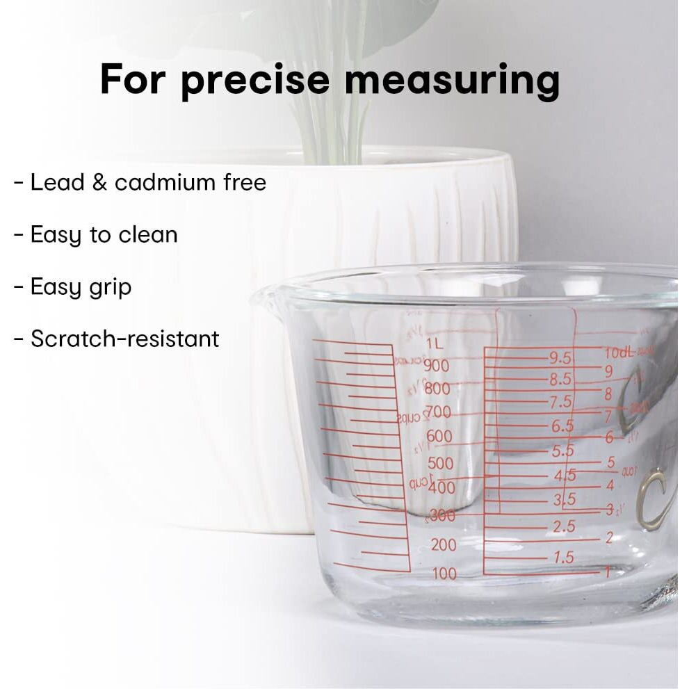 Anko 1L Borosilicate Glass Measuring Jug | Microwave & Dishwasher Safe | Cooking Accessory | Measuring Cup for Accurate Measurements | Baking Essentials