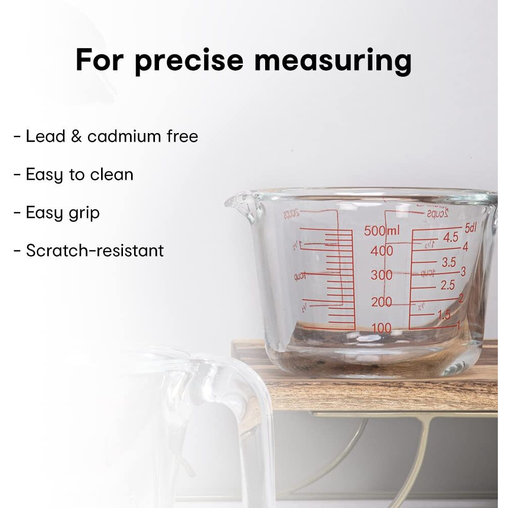 Anko 500 ML Glass Measuring Cup | 500 ml Measuring Jar for Kitchen Ingredients | Cooking Accessory | Microwave and Dishwasher Safe Measuring Cups for Accurate Ingredients | Borosilicate Glass