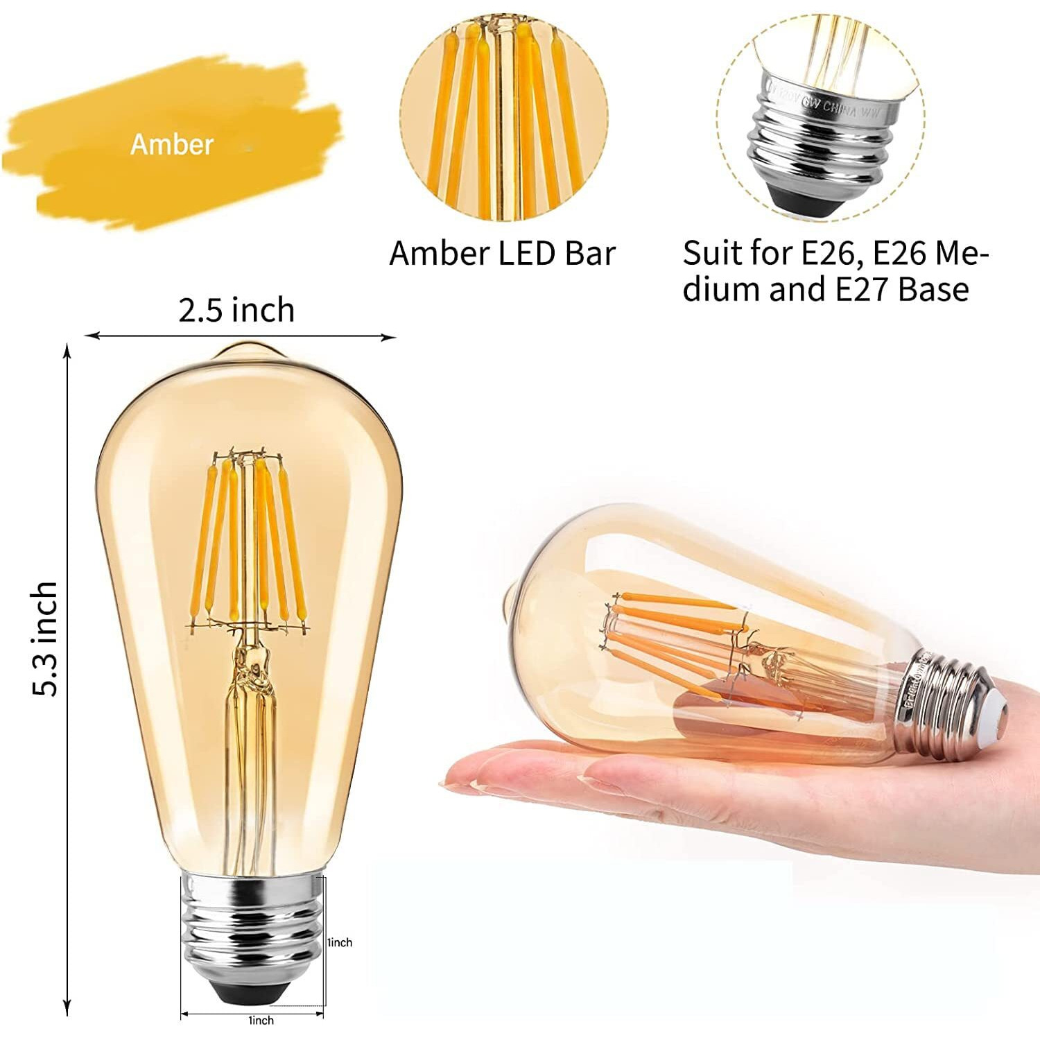 Gesto 4W E27 E26 Base Filament Bulbs | Edison Bulb | Filament Antique Bulb | 15000 Light Hours | Hanging Light Led Bulb Warm White 2700K Antique Vintage Filament Light Bulbs (Pack Of 4)