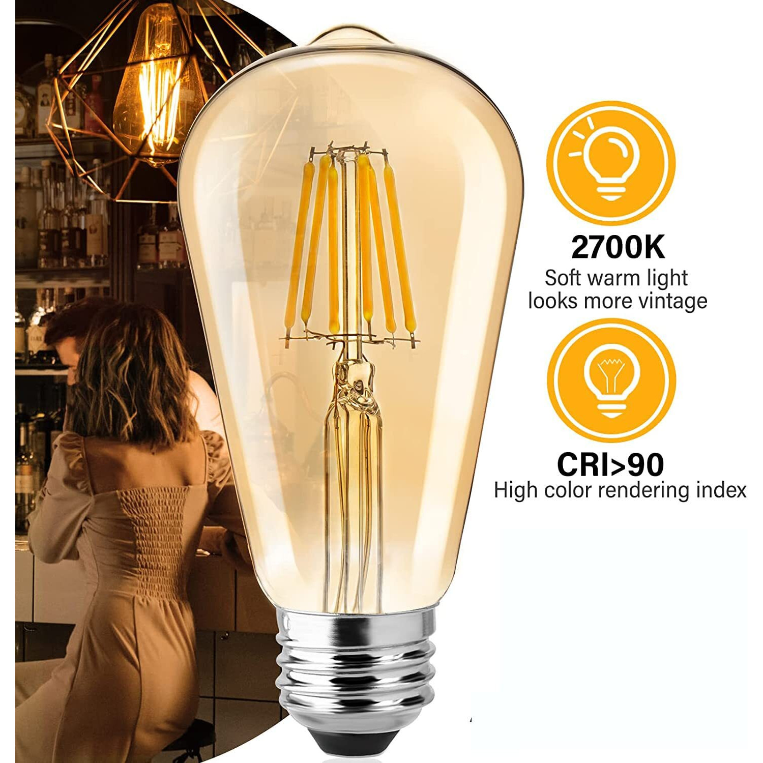 Gesto 4W E27 E26 Base Filament Bulbs | Edison Bulb | Filament Antique Bulb | 15000 Light Hours | Hanging Light Led Bulb Warm White 2700K Antique Vintage Filament Light Bulbs (Pack Of 4)