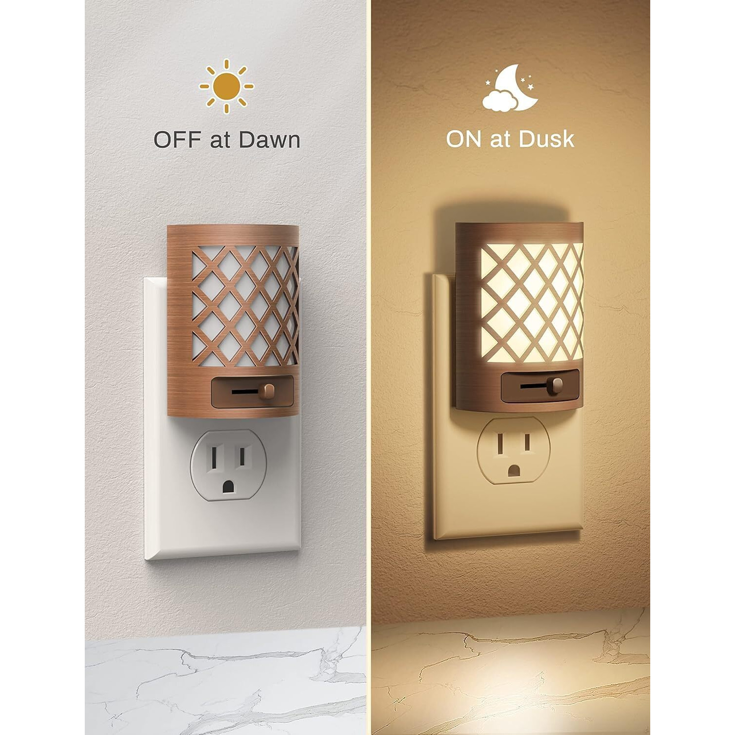 Lyrovo Auto On/Off night light lamp for Bathroom, Hallway, Bedroom,Kids Room,Stairway,Soft White 3000K (2, LY-GY017-VNL)